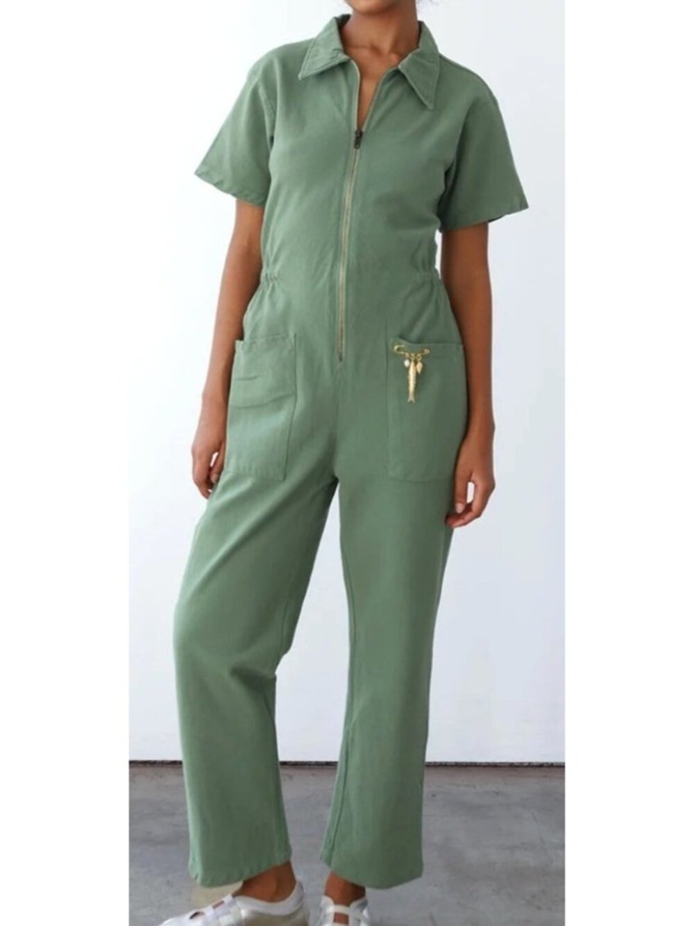 Noble Women's Sz Medium Utility Jumpsuit Sea Glass Green / Pockets & Zip Front